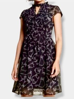 ModCloth Chiffon Black Cat Dress Size XL